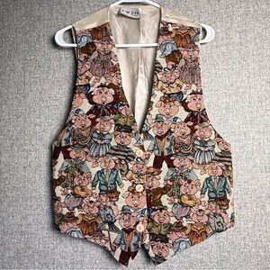Vintage Facets 80s/90s Pigs/Animals in Clothes Tapestry Vest‎ Size Large